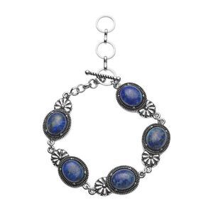 Lapis Lazuli Toggle Clasp Bracelet in Black Oxidized Silvertone (8.00 In) 45.00